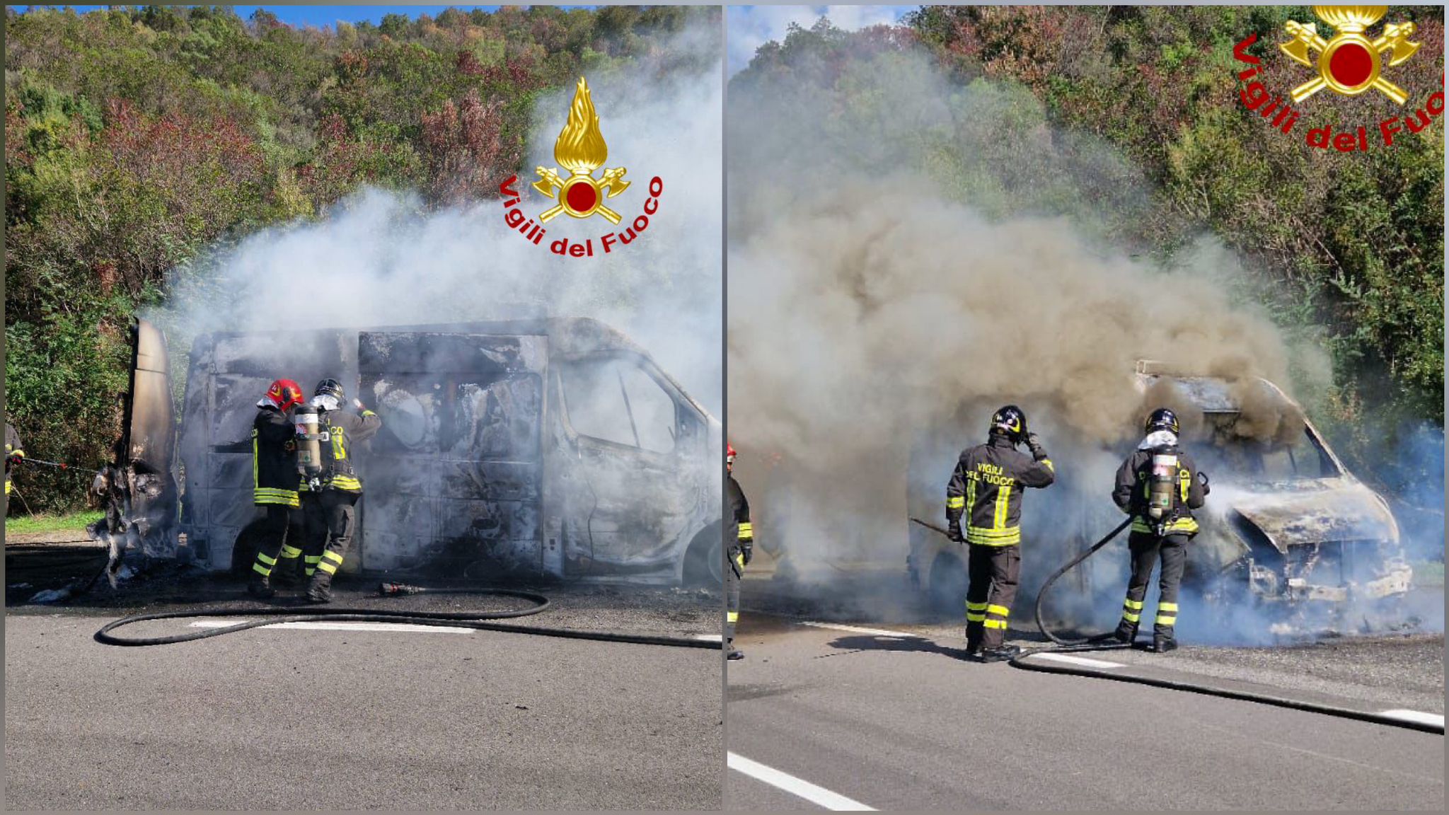 Furgone in fiamme durante la marcia