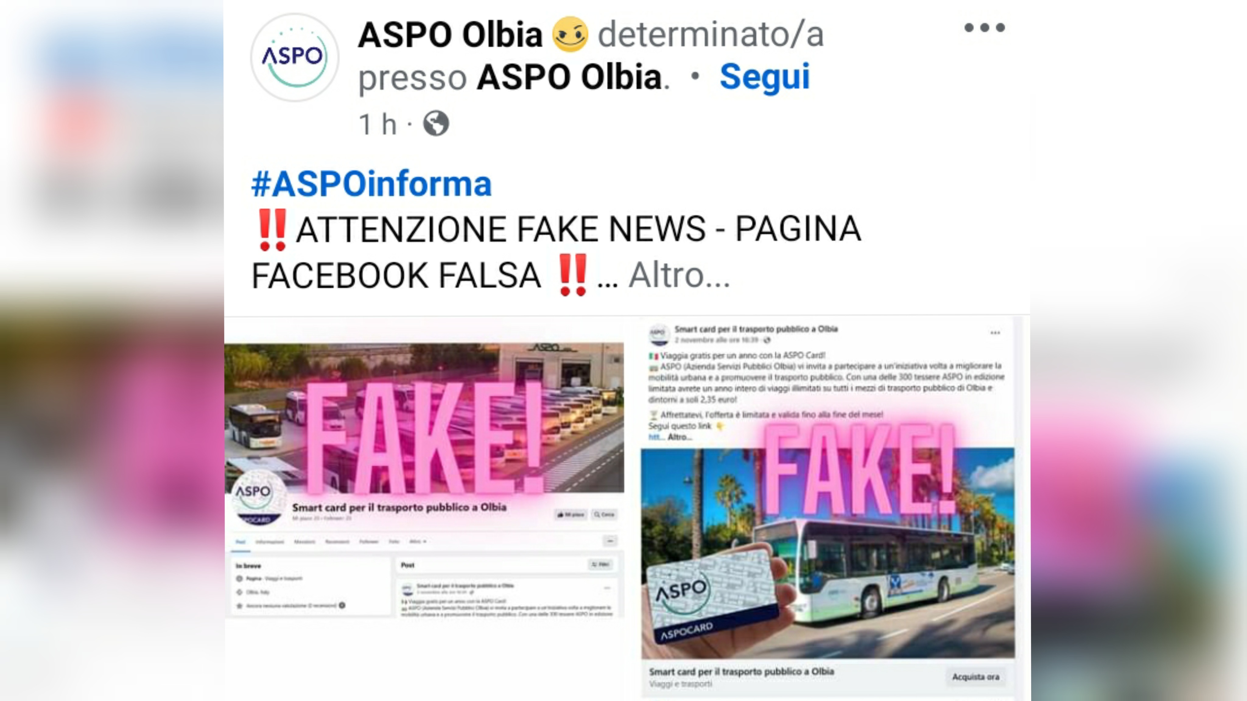 Olbia, ennesima pagina Fb fake per l’Aspo: l'allarme