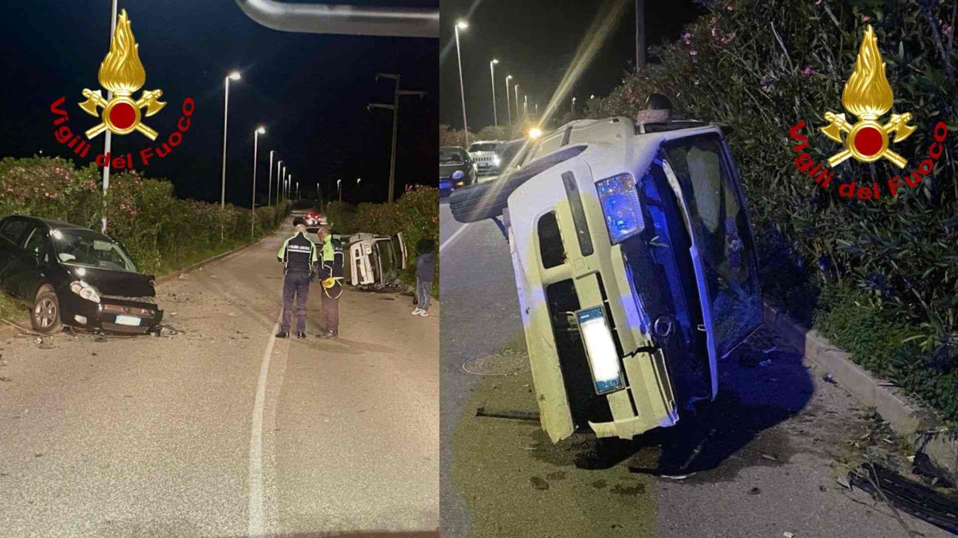 Auto si ribalta dopo violento impatto: due feriti