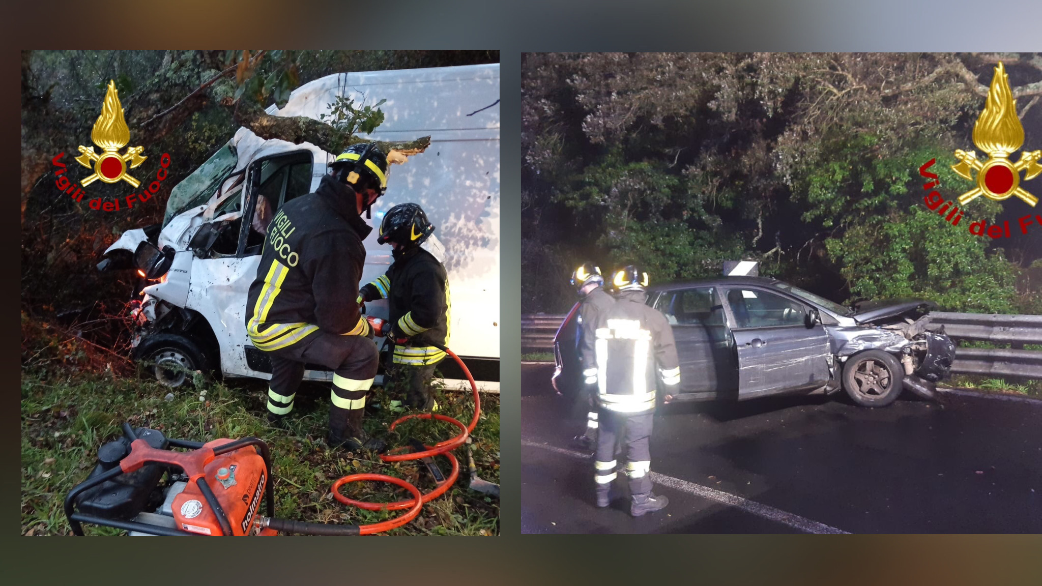 Tempio, doppio incidente all'alba: auto e furgone fuori strada