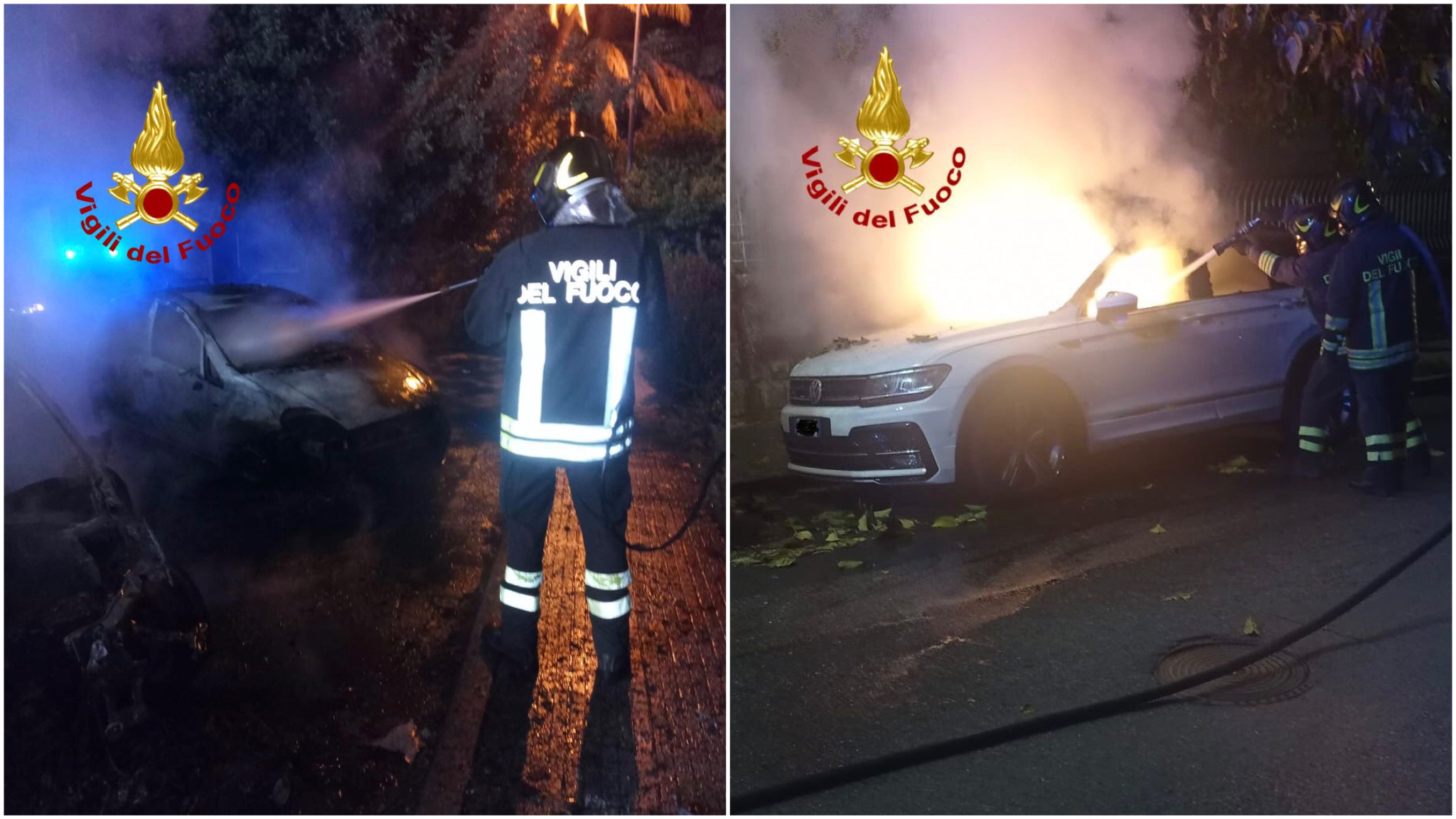 Inferno di fuoco nella notte: incendiate 7 auto